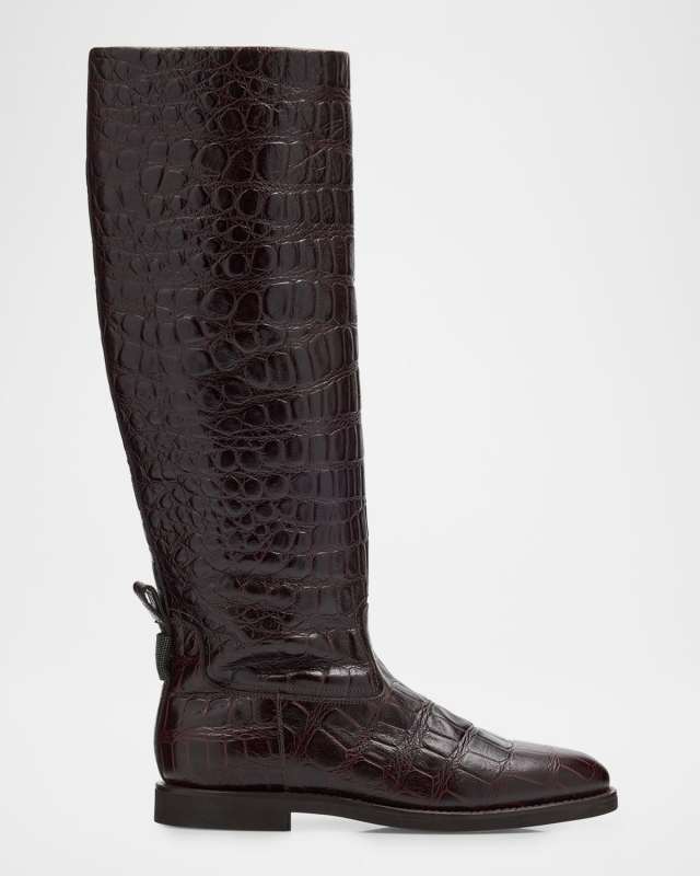 Croco Embossed Leather Knee Boots